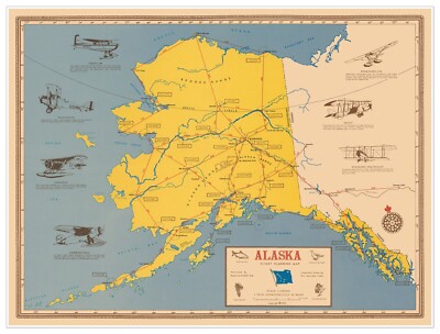 Alaska Flight Planning Map c. 1969 | Aviation Art Print | Vintage Airplane Decor