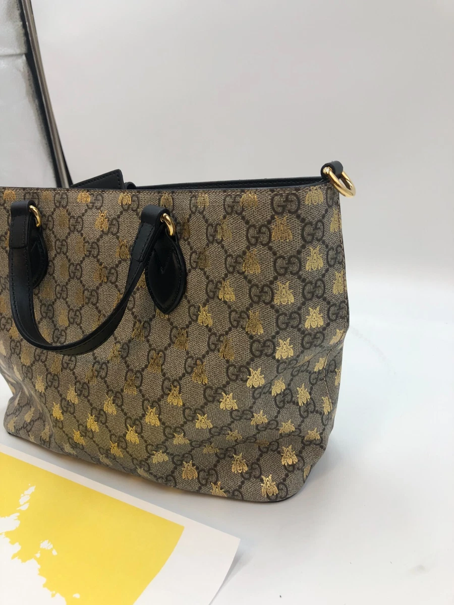 Gucci Bee 2Way Shoulder Bag Cloth Handbag Animal Pattern Gold Beige Black  Used