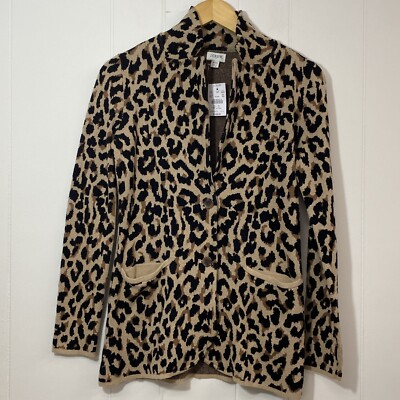 J Crew Sweater Blazer Womens XXS Leopard Print Knit Pockets