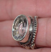 Natural cut Crystal Quartz 925 Sterling Silver Ring Jewelry sz.7
