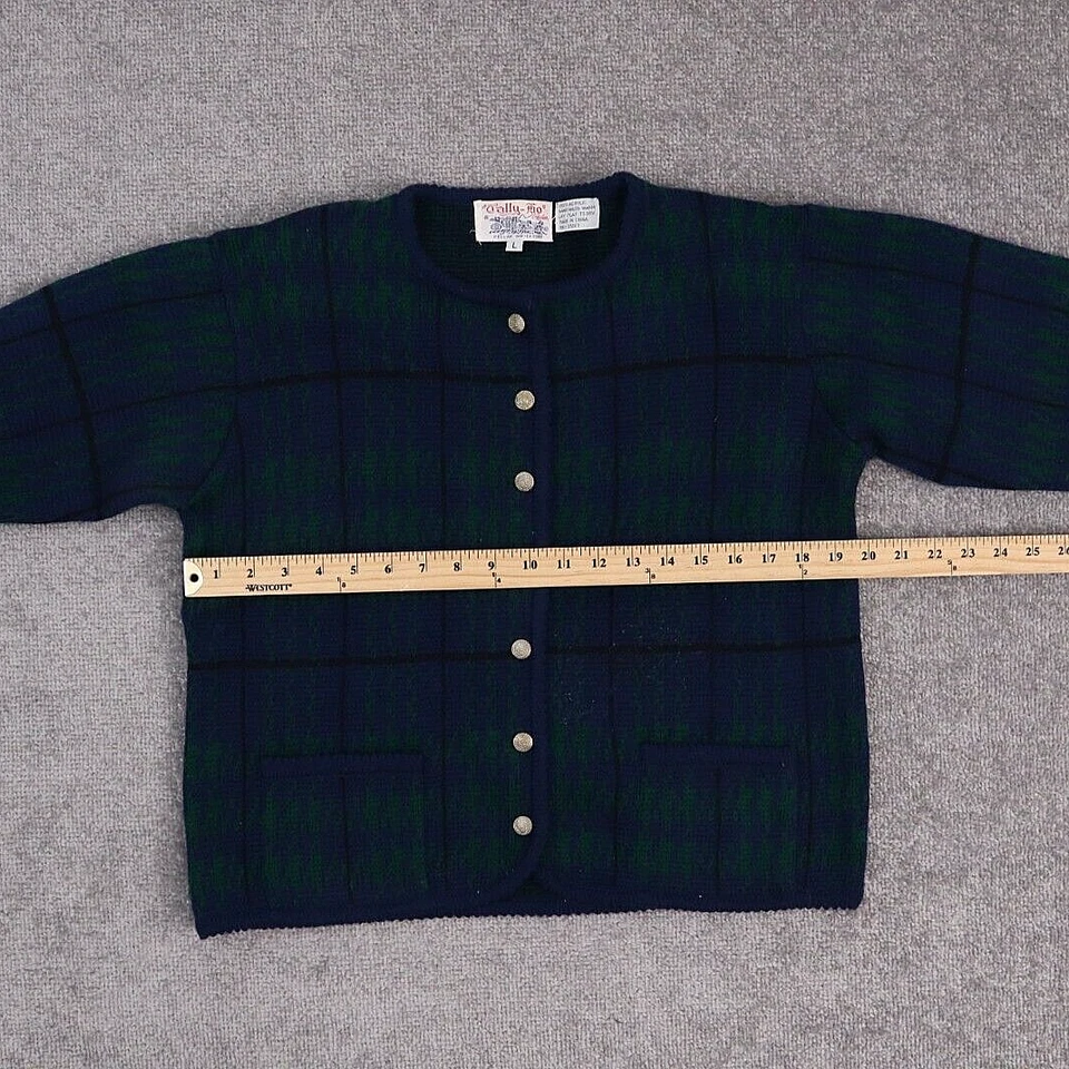 Vintage Women's Tally Ho Large Multicolor Plaid Long Sleeve Cardigan Sweater - Image 3 of 4