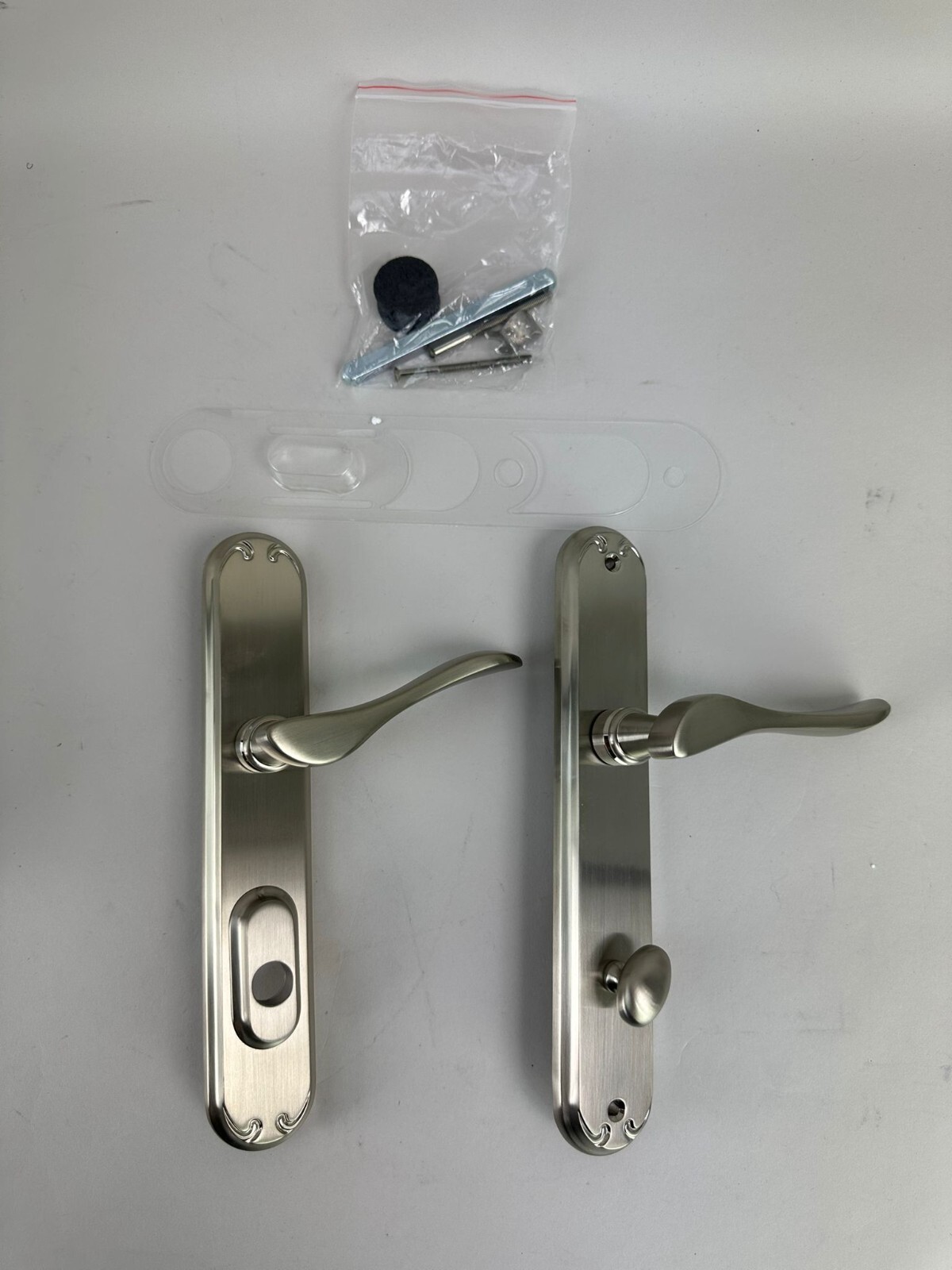 PELLA RIGHT HAND HINGED ACTIVE PEWTER SATIN NICKEL PATIO DOOR HANDLE