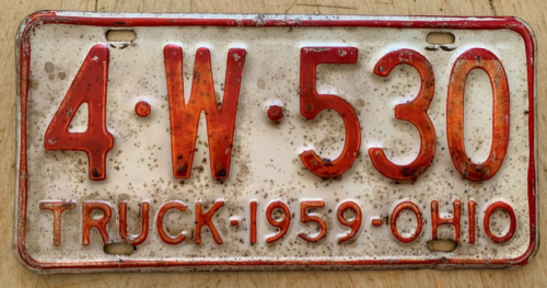 1959 OHIO TRUCK LICENSE PLATE " 4 W 530 " OH 59 - Afbeelding 1 van 1