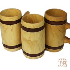 Boccale da birra a forma di secchiello in legno con manico, bicchieri
