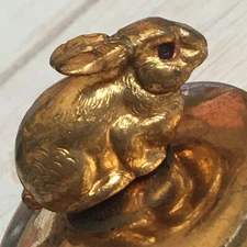 Brass BUNNY RABBIT  Measuring Tape ANTIQUE 1800's Original Wind-up Sewing Gift
