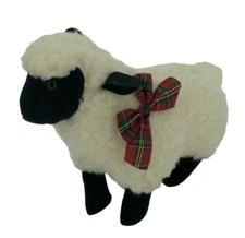 Vintage 80s Highland Sheep Plush in Plaid Bow Applause Farm Stuffed Animal 1985