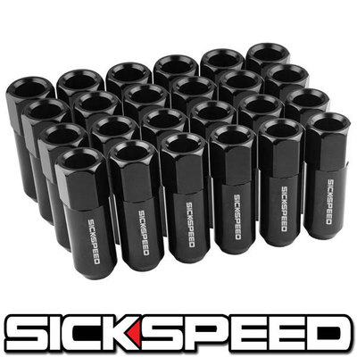 SICKSPEED 24 PC STEEL SET OF BLACK 60MM LUG NUTS FOR WHEEL/RIMS 12X1.5 N18