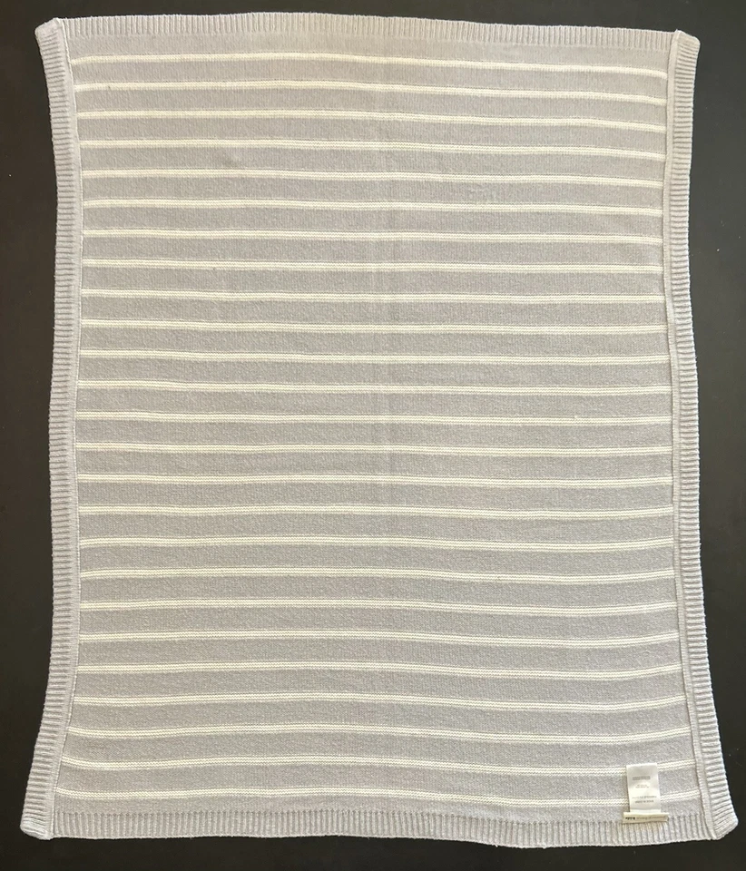3 Pottery Barn Kids Knitted Blankets Grey White Striped Cable Knit Blue Sherpa - Image 3 of 4
