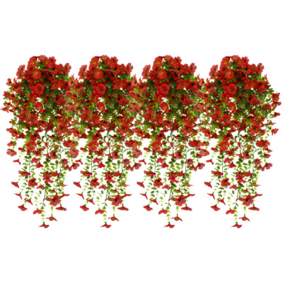 4Pcs Artificial Flowers, Plastic Plants for Outdoor Indoor Hanging Decoration