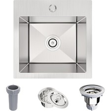 15 x 15 x 9 inch Drop-in Kitchen Bar Sink Single Bowl Top-Mount Stainless Steel