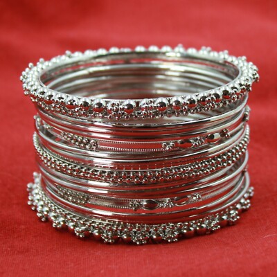 Armreifen Set Indien Bangles Messing Armreif Bollywood  Hippie Farbe Silber  tsn