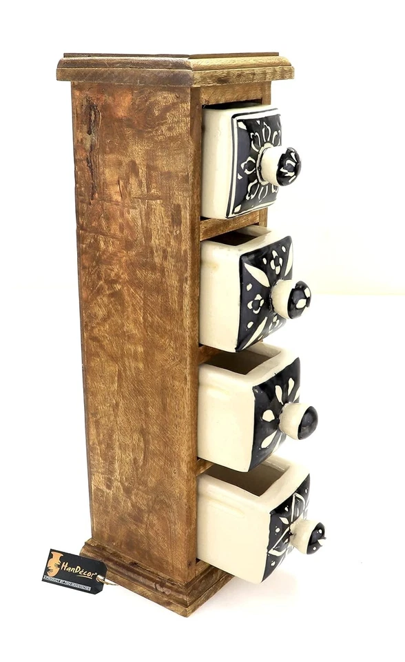 Hand-Crafted Chest Tower with 4 Ceramic Drawers for Table Top Décor Item 1 Pcs - Image 2 of 4