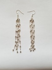 Upcycled 4.5" Dangle Chain Drop Earrings Silver Accent Beads Silver Tone Ear Hoo