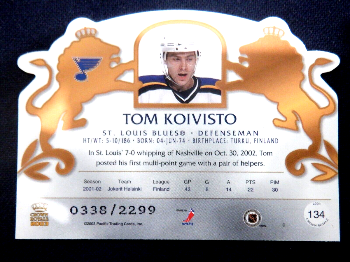 Tom Koivisto Pacific Crown Royale rookie card 134 - 2299, 2002 03