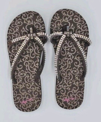 Blazin Roxx Womens Brown Flip Flops With Cross & Colorful Rhinestones Size 11