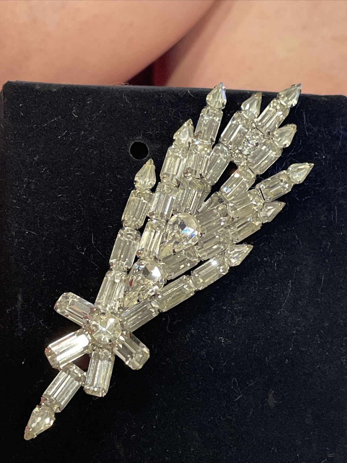 VTG Statement Minty Layered Clear Rhinestone Larg… - image 3