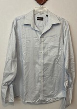 Tasso Elba Mens XL 17 - 34/35 White  Blue Striped Collared Cotton Shirt A6681