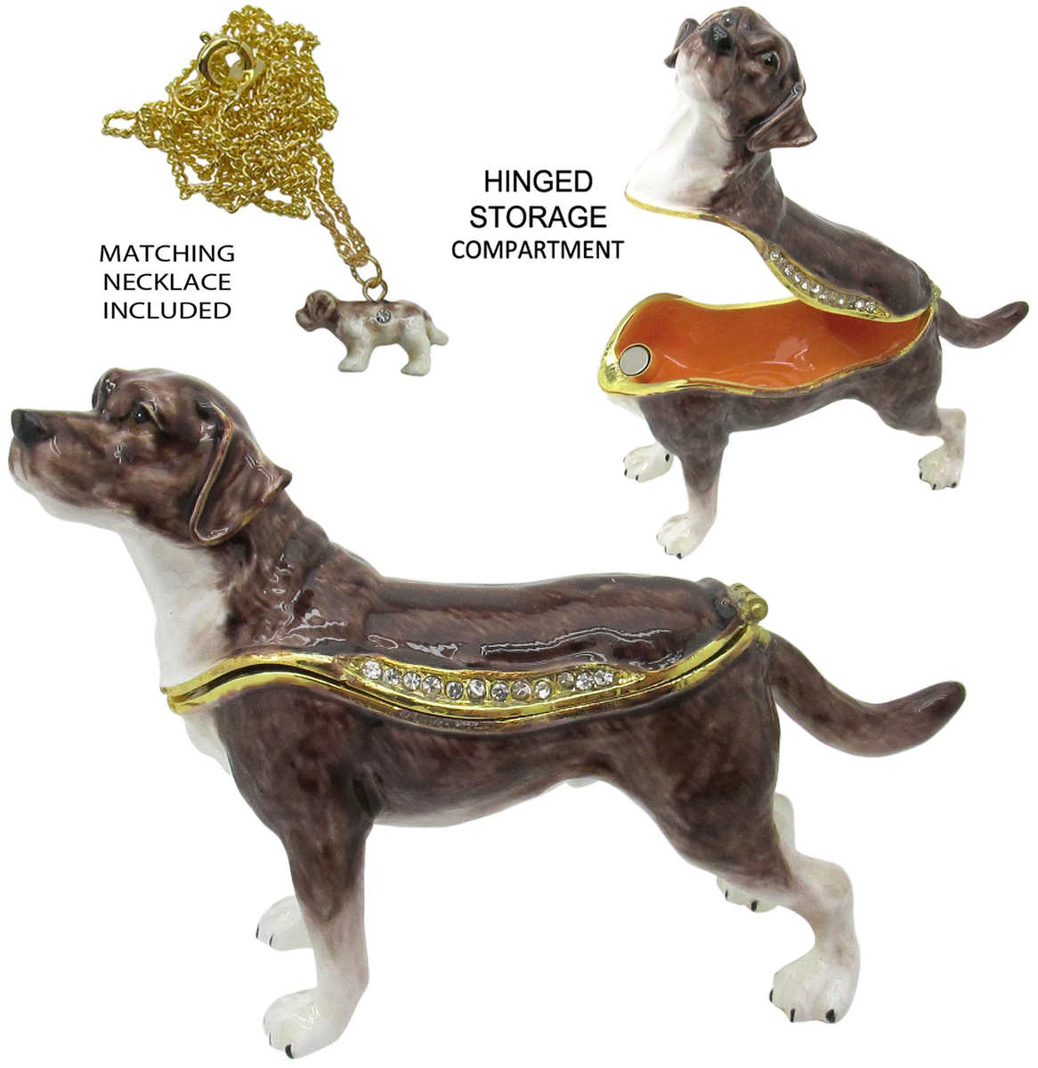 Labrador Retriever Jeweled Trinket Box with Austrian Crystals, Brown