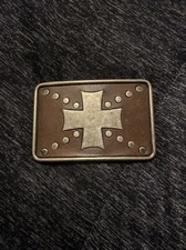Vintage Cross Belt Buckle With Brown Leather