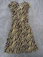Talbots Shirt Dress 6 Zebra Belted Midi A Line Pockets Career Animal Print Tan