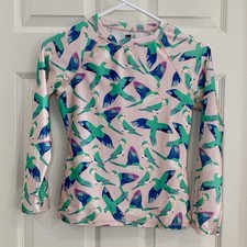 Tea Collection Bird Print Crew Neck Fitted Long Sleeve Rash Guard Shirt Girl 12