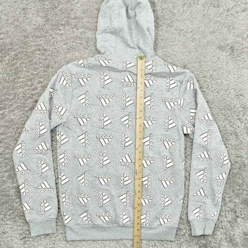 Adidas Men's Size S Pullover Sweater Hoodie Jacket All Over Cotton Gray Solid - Picture 5 of 8
