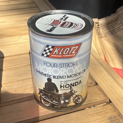 VINTAGE 1977 HONDA MOTORCYCLE OIL CAN METAL KLOTZ 4 STROKE SIGN HARLEY DAVIDSON