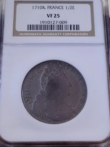 1710& France Louis XIV, 1/2 Ecu with Three Crowns NGC VF25 --TOP POP Coin