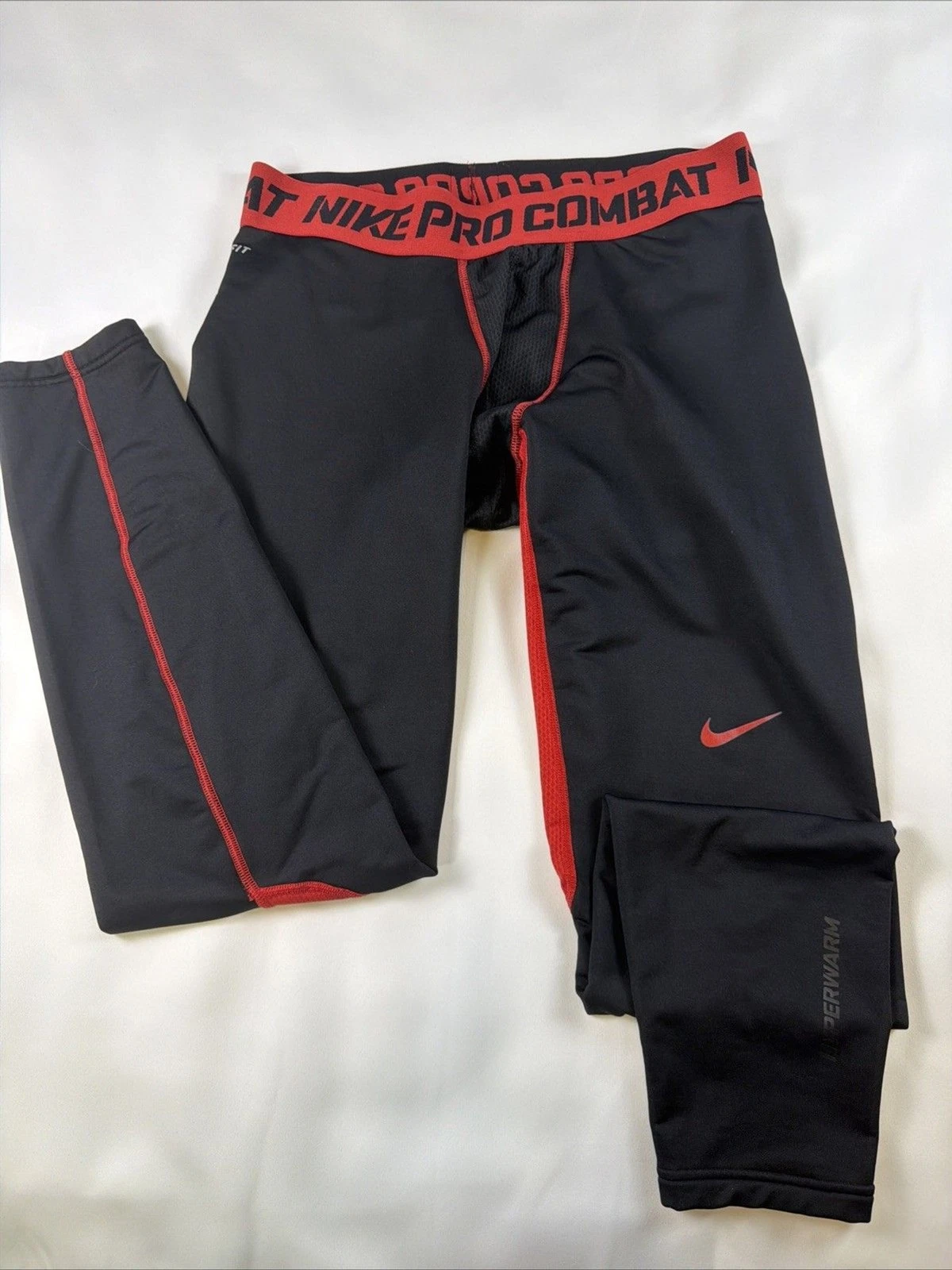 Mens Nike Pro Combat 3/4 Red Black Hyperwarm Tights Compression Pants L