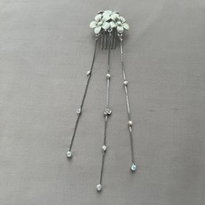 Vintage Floral Silver Hair Comb With Dangling Rhinestones