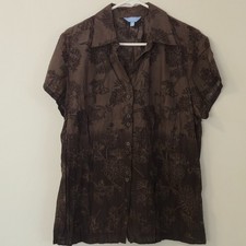 Denver Hayes XL Ombre Floral Button Down Hawaiian Style Resort Blouse