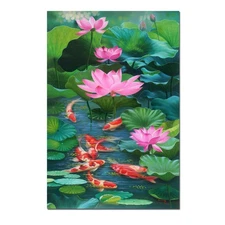 Hand Painted Oil Painting Koi Fish Wall Art Pond Lotus Leaves Flowers Home Decor