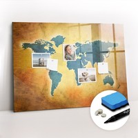 Glas Magnettafel Pinnwand Mit Marker Schwamm Magneten Alte Weltkarte 100X70 Cm