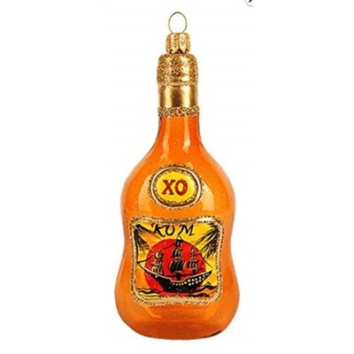 Bottle of Rum Polish Mouth Blown Glass Christmas Ornament Decoration