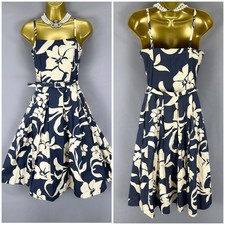 Debut cream/grey multi floral belted  a-line over the knee occasion dress 10