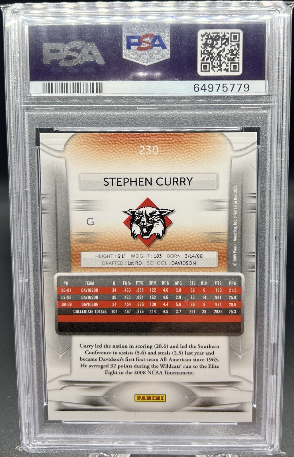 2009-10 Prestige STEPHEN CURRY #207 Rookie RC PSA 10 GEM MINT view 2