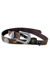 Ariat Womens Brown Leather Western Belt Silver Buckle Floral Accents XL SKU 8977