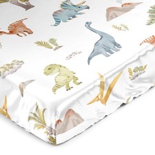 Sweet Jojo Designs Watercolor Dinosaur Dino Boy Baby Satin Fitted Crib Sheet Inf