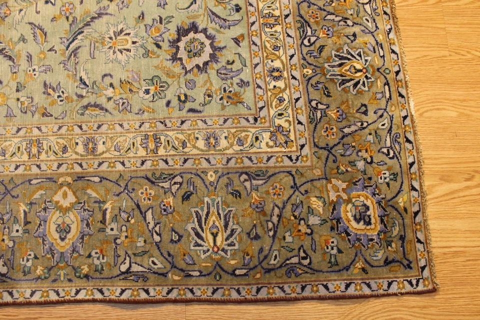 Antigua alfombra oriental Tabris 9' x 13' hecha a mano alrededor de 1930 color apagado estresado  Foto 4 de 4