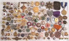 Large Lot 120 Vintage & Antique Pins Badges Charms Fraternal School Award Misc.