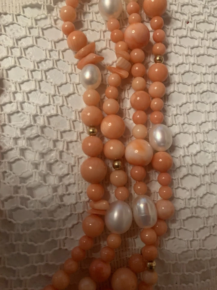 vintage coral pearl 14k gold multi strand - image 4 of 4