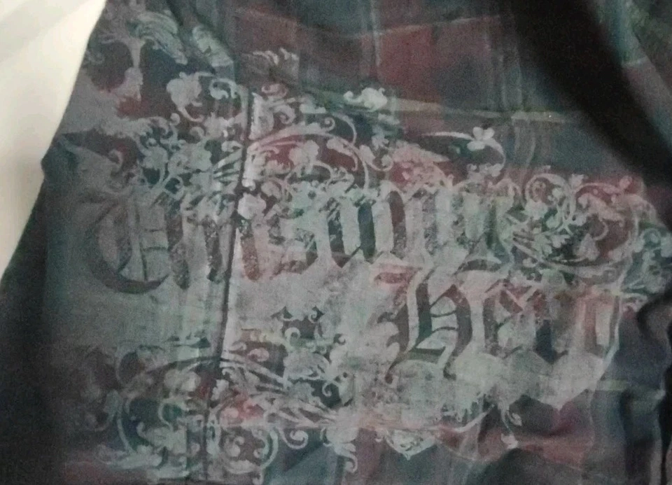 Camisa Y Cromo Abotonada Manga Larga Franela En Capas Para Hombre’s L Y2K Patinador Gráfico  Foto 3 de 4