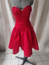 Vtg Victor Costa Red Ruched Strapless Taffeta  Evening Gown 8