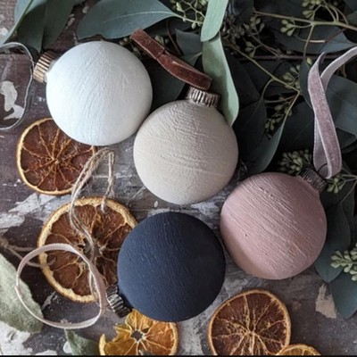 MiniInflat 12 Pc 4Inch Neutral Textured Christmas Ball Ornaments Cream Blue Pink