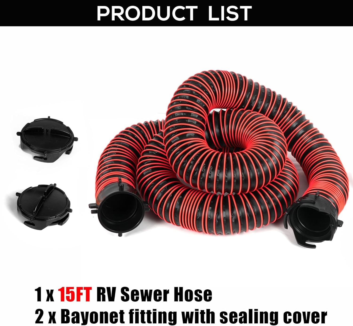 15FT RV Sewer Hose Extension, 24 mils, RV Extension Hose - Red