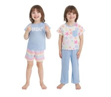 Lands' End Boys Girls Pajama Set Light Blue Multicolor Stars Dream 4-Piece PJ