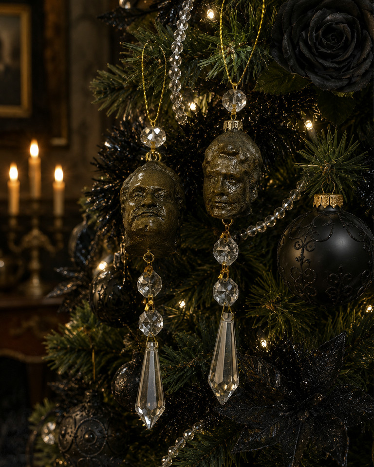 Handmade resin busts with embedded crystals — folk-art meets gothic oddity, the kind of thing you find once and never again.