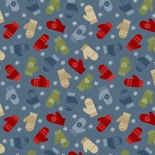 Jingle Bell Flannel Fabric Christmas Merry Mitten Toss Blue Benartex YARD