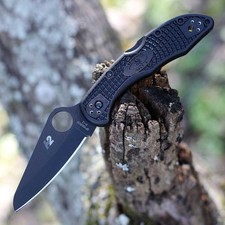 SPYDERCO SALT 2 FOLDING KNIFE BLACK FRN BLACK H-2 STEEL PLAIN C88PBBK2