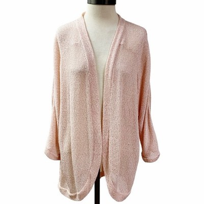 Eyeshadow Lace Knit Open Front Cardigan Plus SZ 2X Peach Metallic Thread Fall